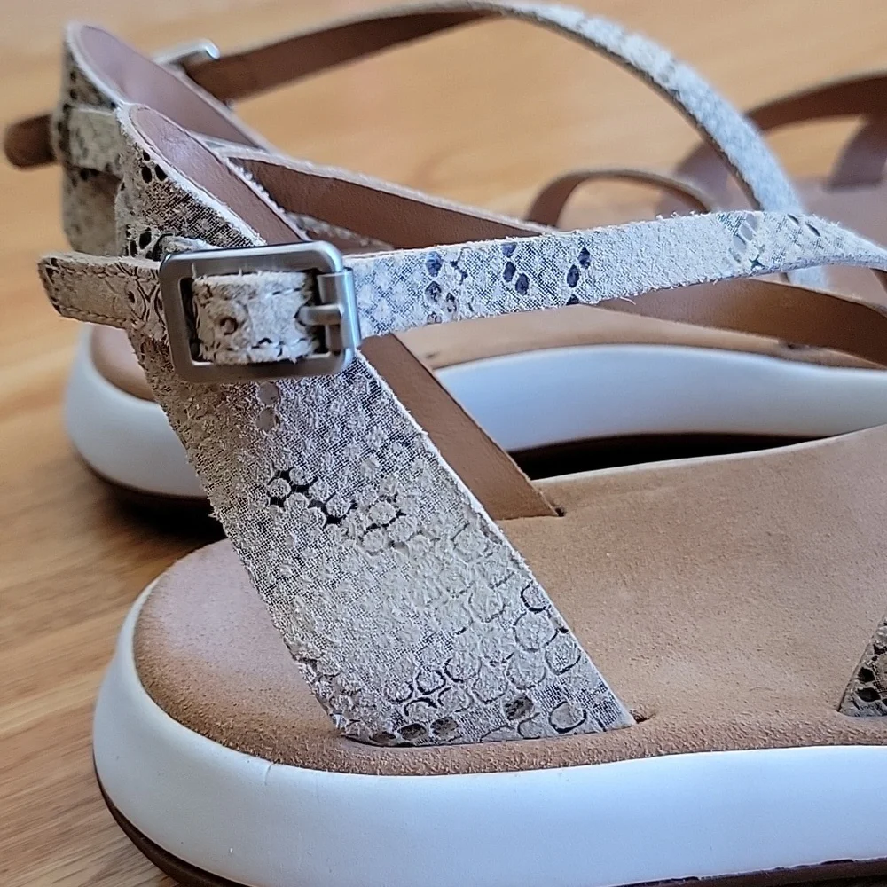 Clarks Leather Jemsa Strap Taupe Snake Sandals